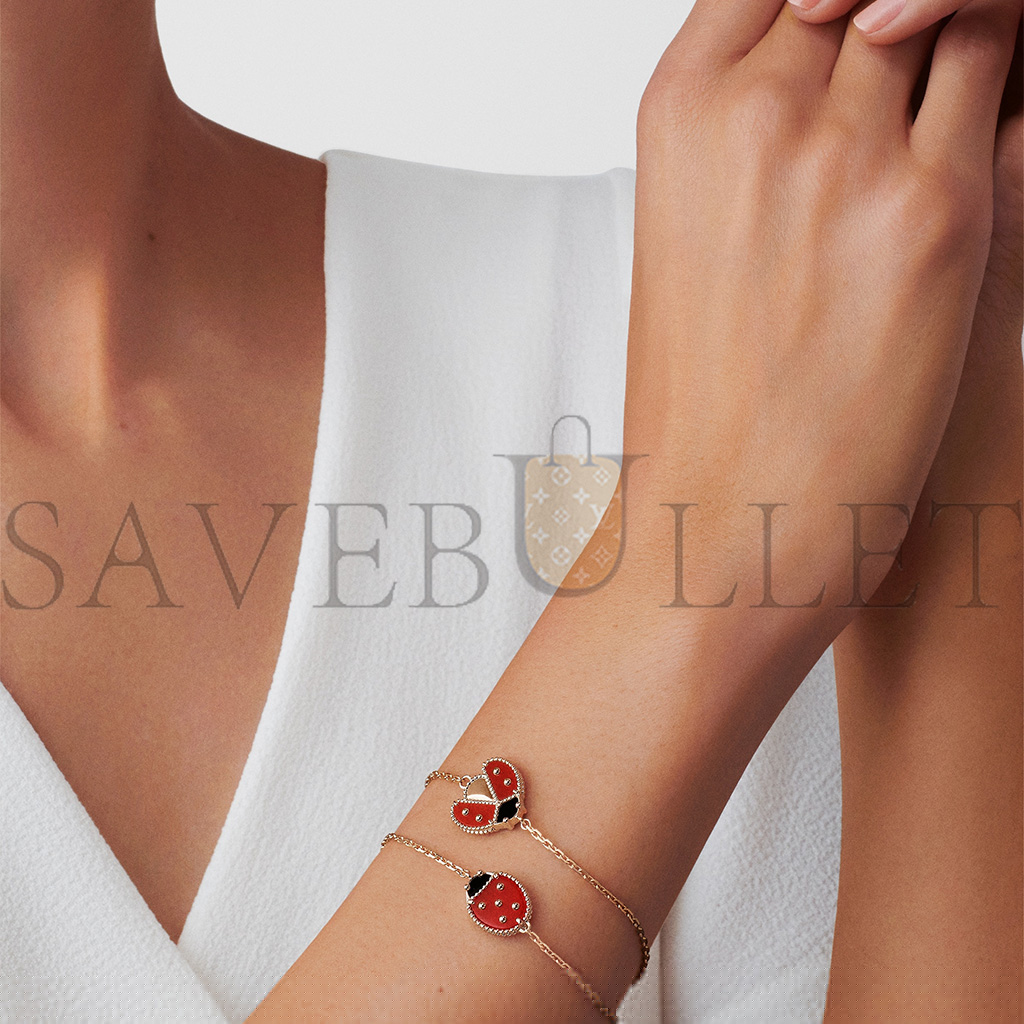 V*N CL*F arpels lucky spring bracelet, open wings ladybug - rose gold, carnelian, onyx  vcarp7r100